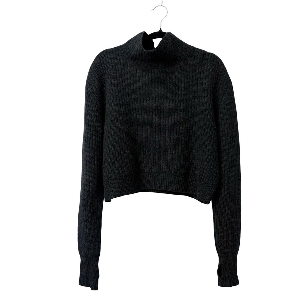 Divine Heritage Heathered Gray Turtleneck Cropped Recycled Wool Cashmere Sweater